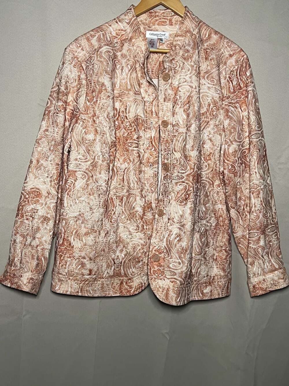 Coldwater Creek Jacket Size 2X Peach Paisley Button-Front Tapestry